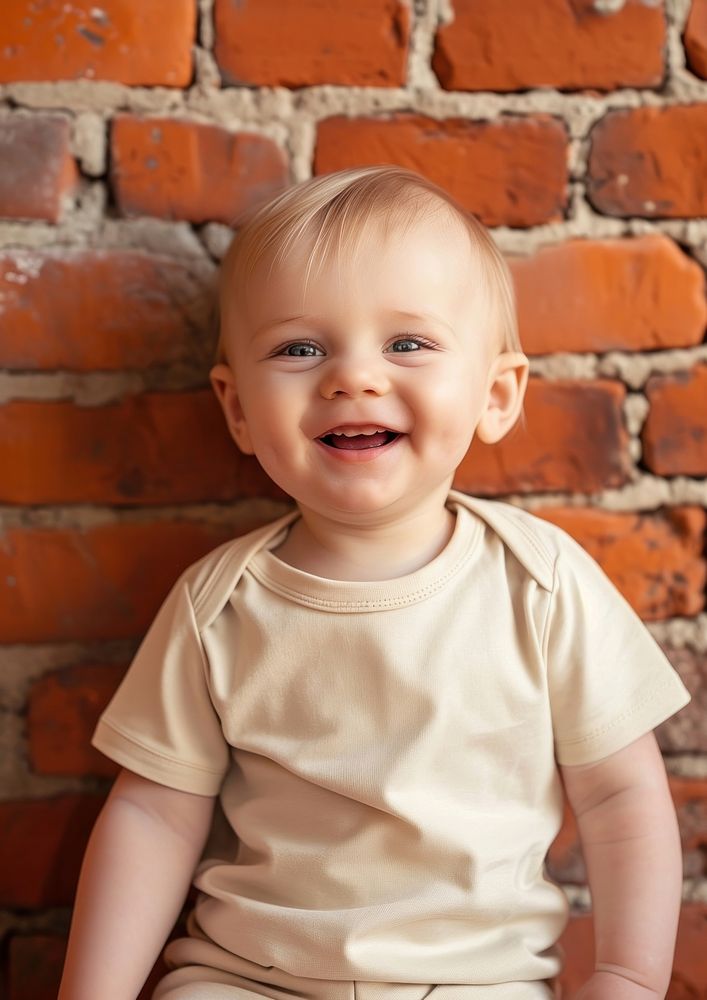 T-shirt portrait baby laughing.