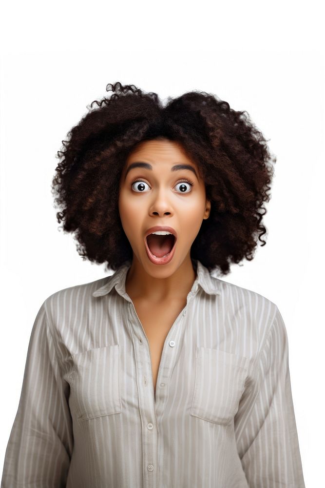 A Young african woman in casual costume feeling shocked with surprise expression adult white background frustration.