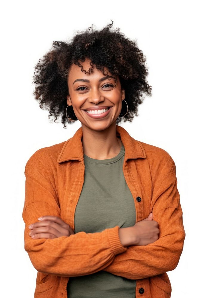An African american woman wearing casual clothes portrait smiling smile.