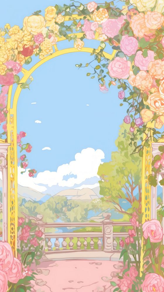  Rose flower arch architecture outdoors pattern. AI generated Image by rawpixel.