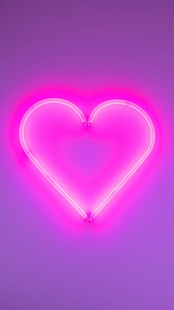  Pastel neon heart wallapaper light purple illuminated. AI generated Image by rawpixel.