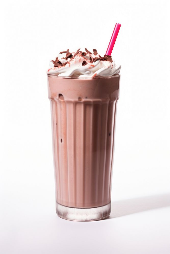Chocolate Thai milkshake smoothie drink white background.