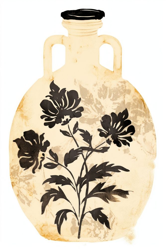 Illustratio the 1970s of essential oil pottery vase art.