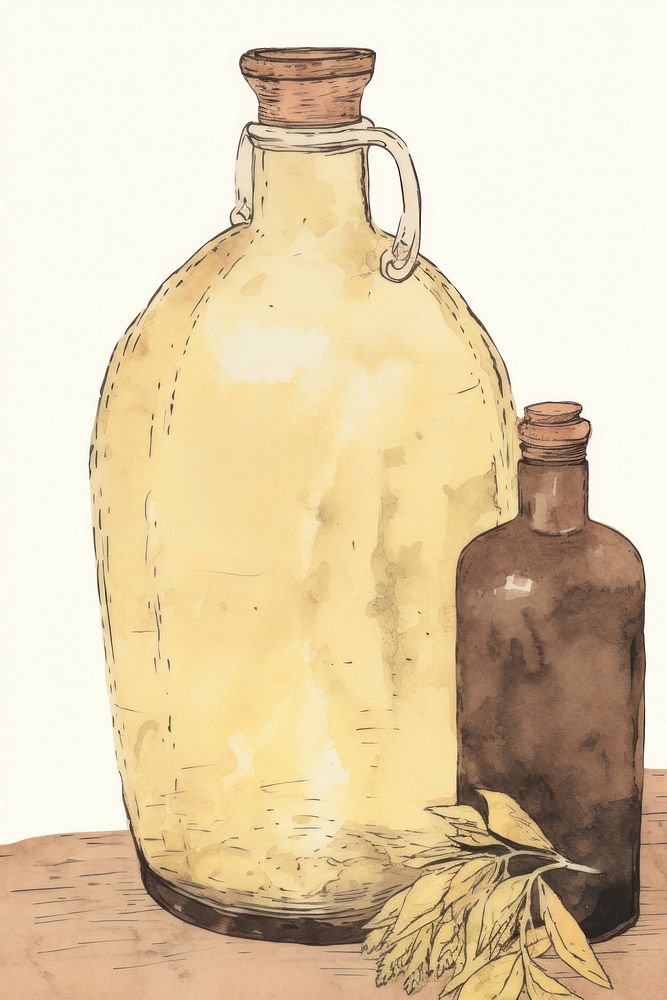 Illustratio the 1970s of essential oils bottle jar jug.