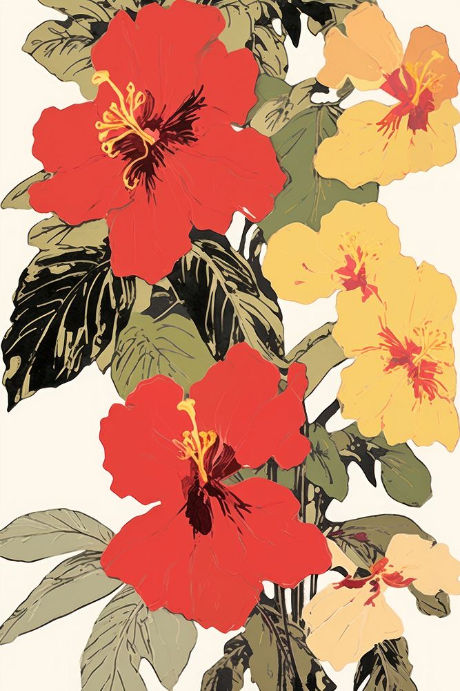 Illustratio the 1970s of tropical flower backgrounds hibiscus plant.