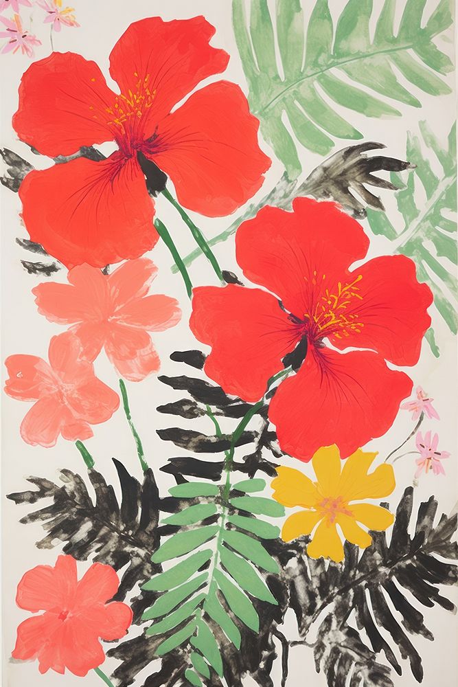 Illustratio the 1970s of tropical flower backgrounds hibiscus plant.