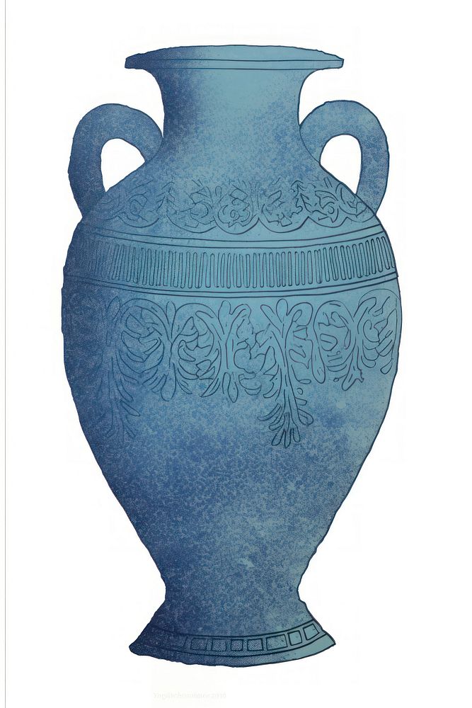 Illustration of a vase blue pottery urn white background.