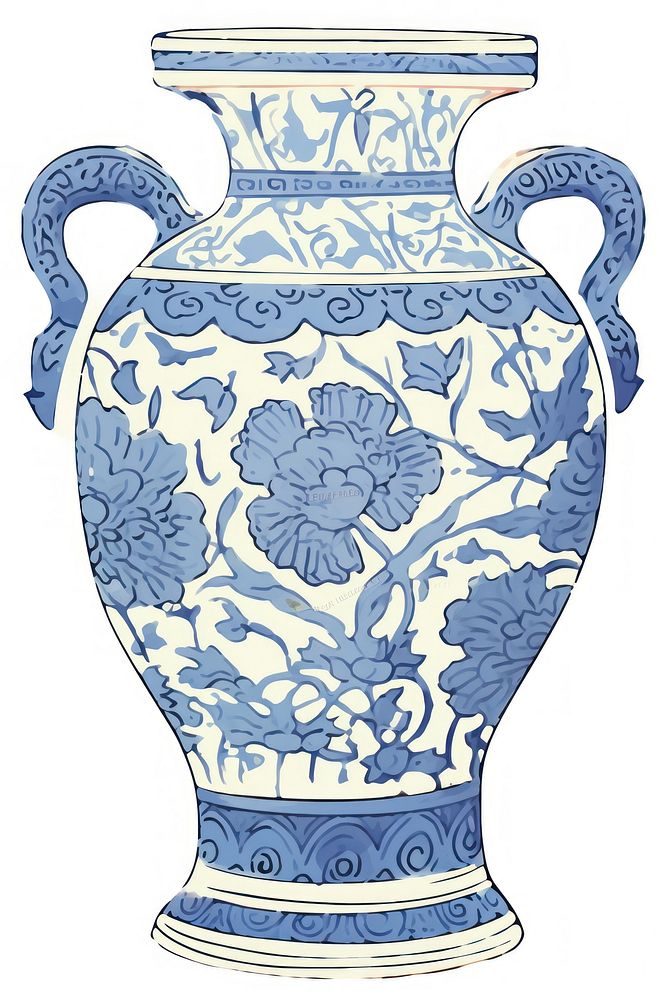 Illustration of a vase blue porcelain pottery art.