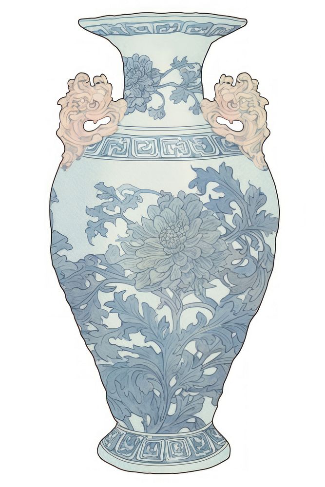 Illustration of a vase blue porcelain pottery urn.
