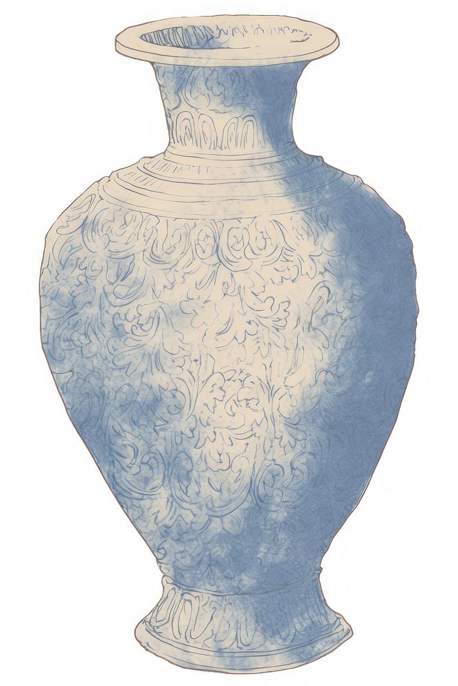 Illustration of a vase blue porcelain pottery urn.