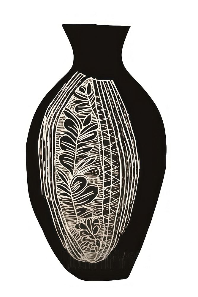 Illustration of a vase pottery black white background.