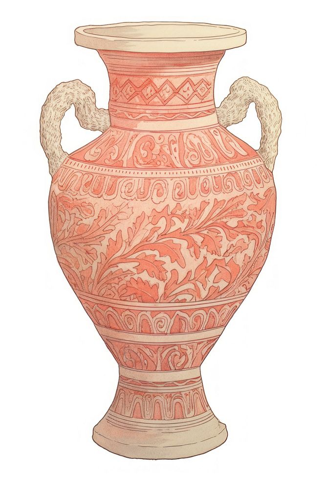 Illustration of a vase red pottery urn white background.