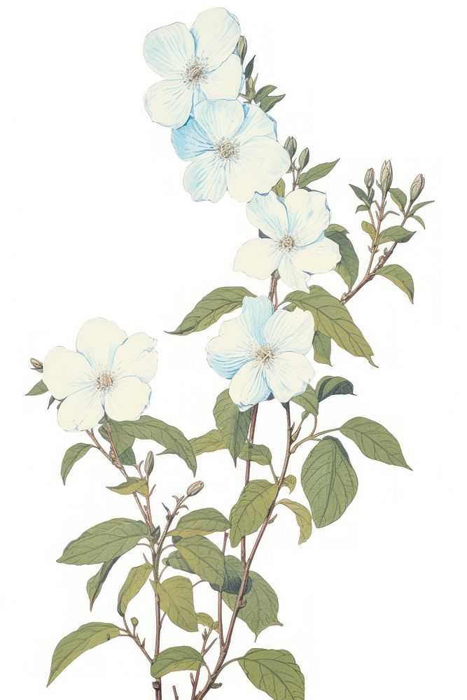 Illustration of a Jasmine blue blossom flower plant.
