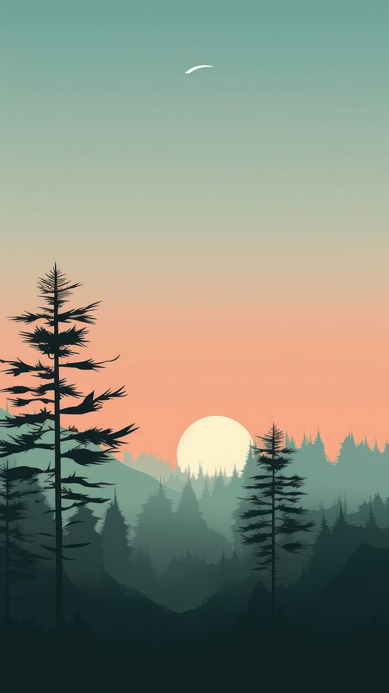 Phone wallpaper Silhouette Pine Tree | Free Photo Illustration - rawpixel