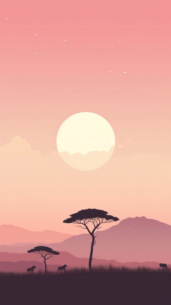 Phone wallpaper Silhouette Landscape Africa.