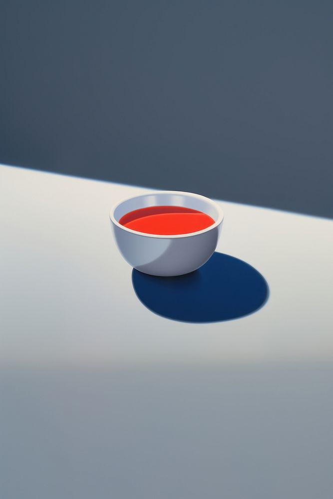 Surrealistic painting of soup shadow bowl cup.