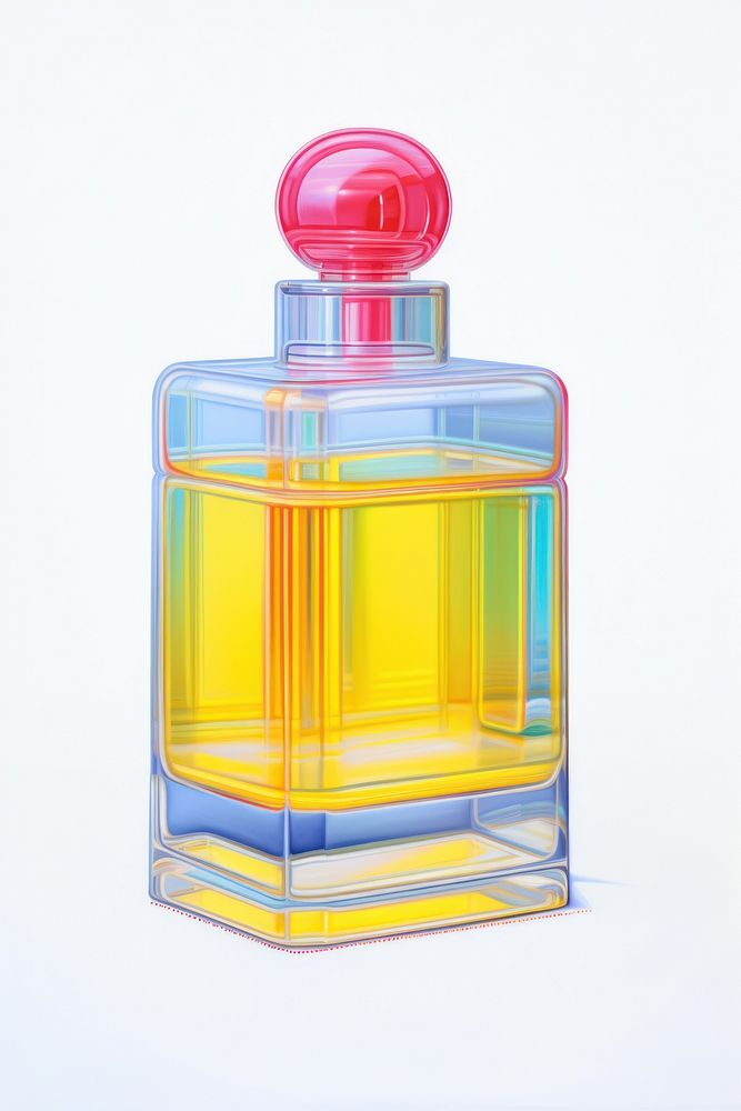 Surrealistic painting of perfume and spray bottle white background container.