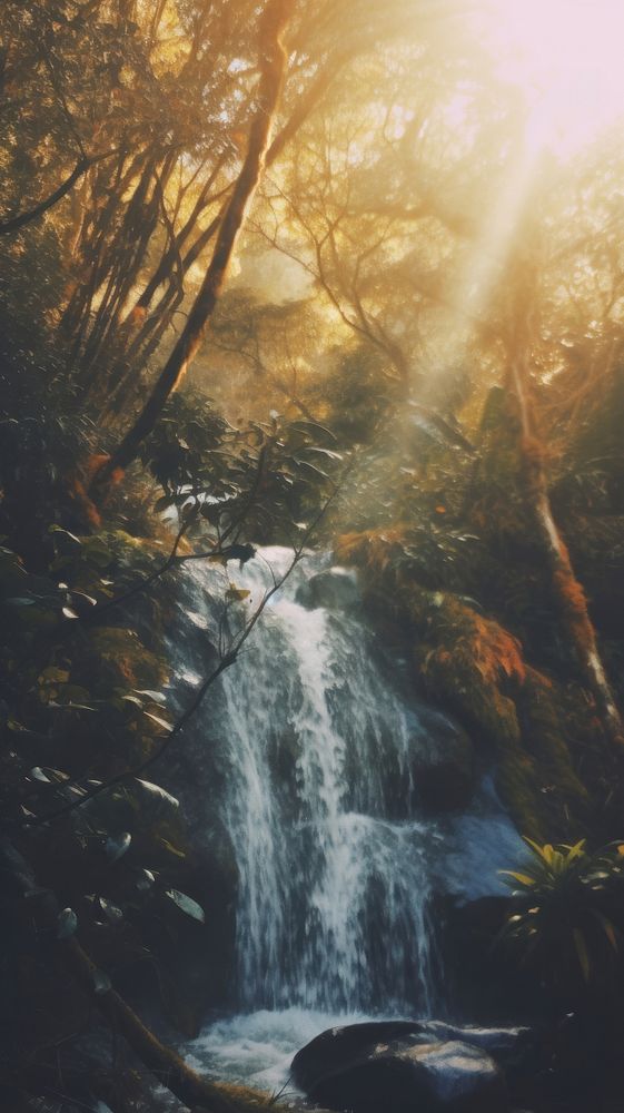 Waterfall landscape sunlight outdoors. AI generated Image by rawpixel.
