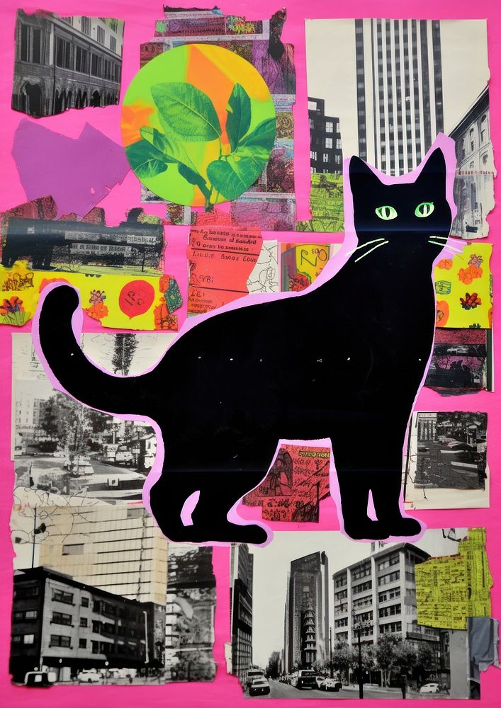 Cat collage art transportation.