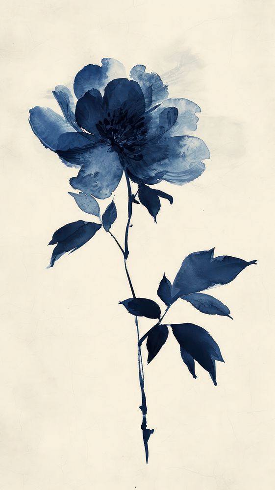 Blue Peony drawing flower sketch.