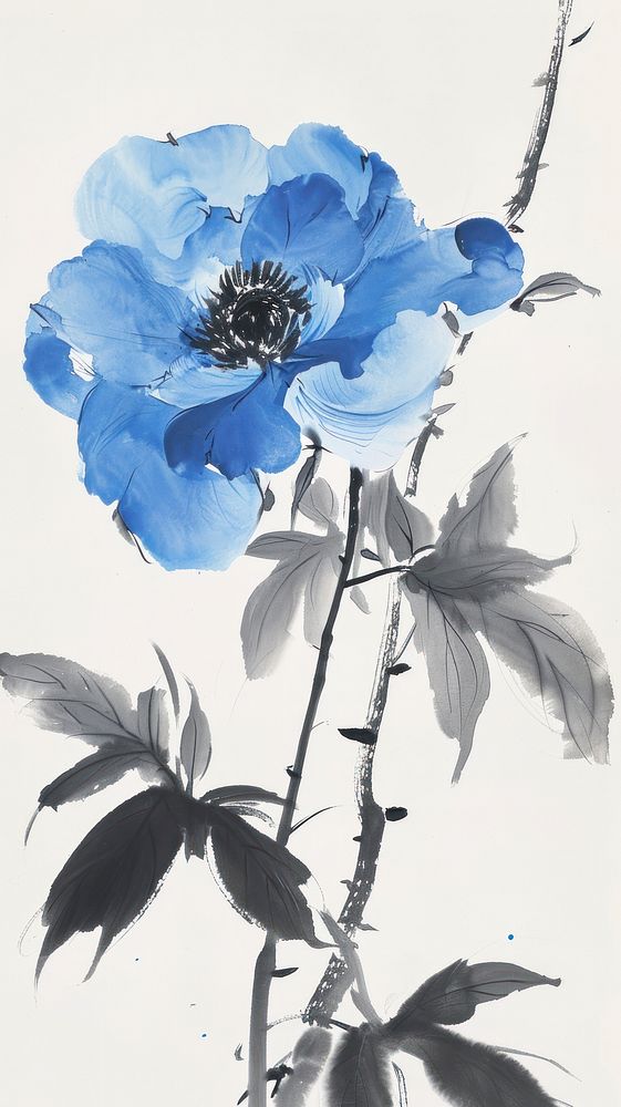 Blue Peony painting blossom flower.