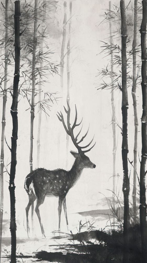 Deer walking in forest wildlife drawing animal.