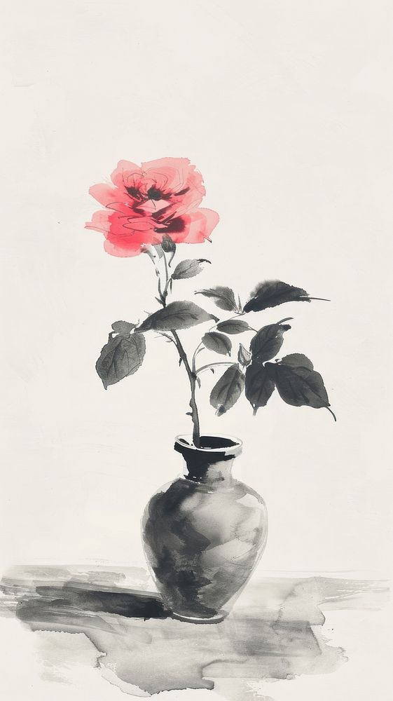 Vase with rose painting vase flower.