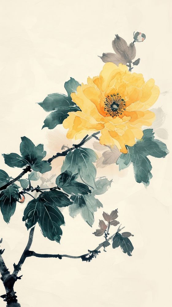Yellow Peony painting blossom pattern.