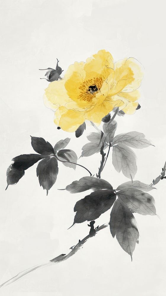 Yellow Peony painting blossom flower.