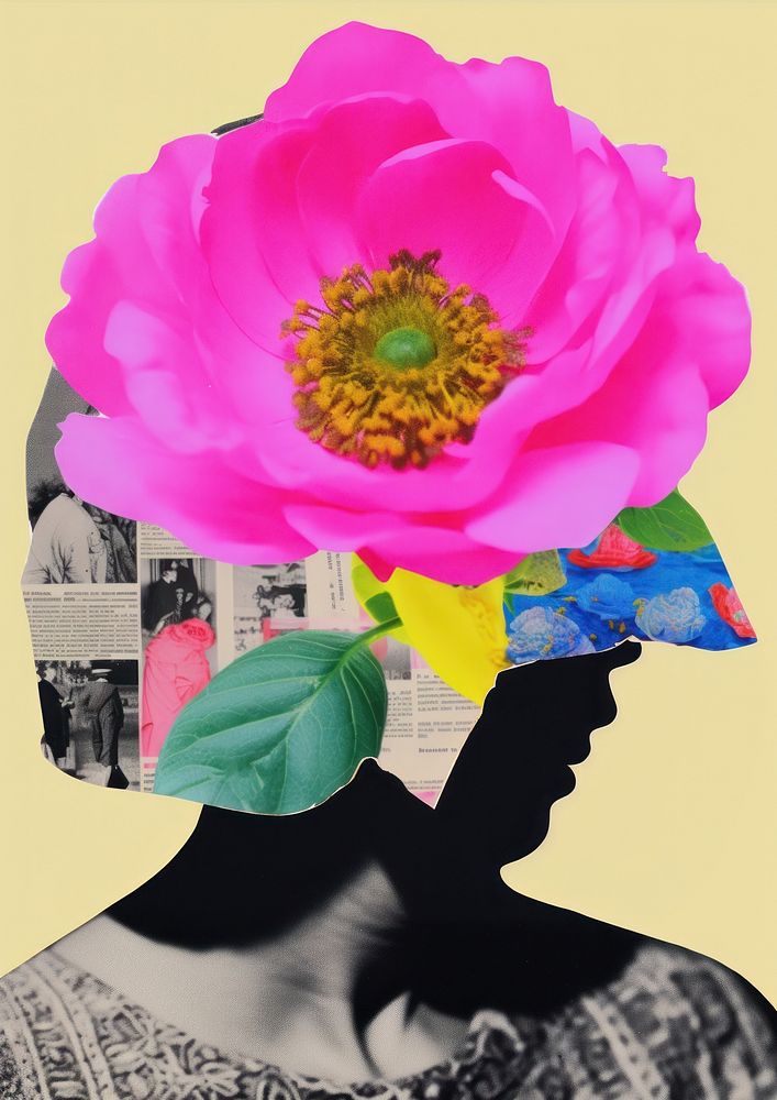 An head with flower collage man art.