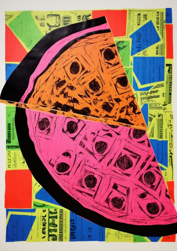 Minimal slice of pizza collage art creativity.