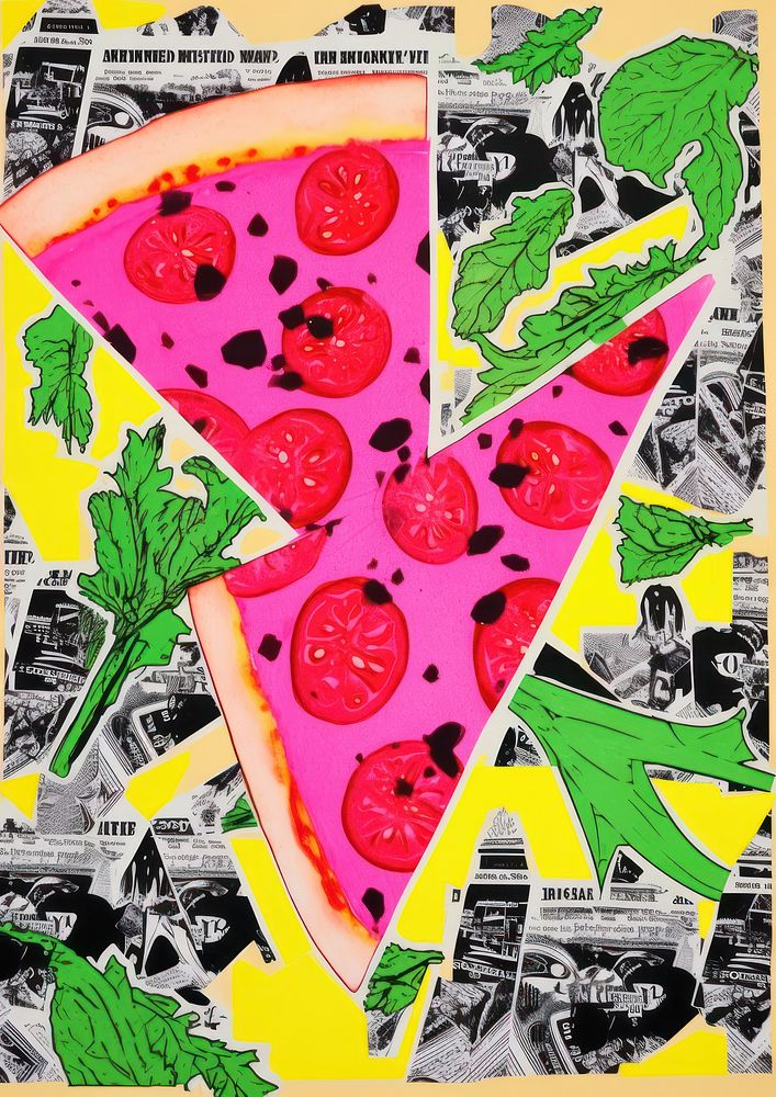 Minimal slice of pizza art collage food.