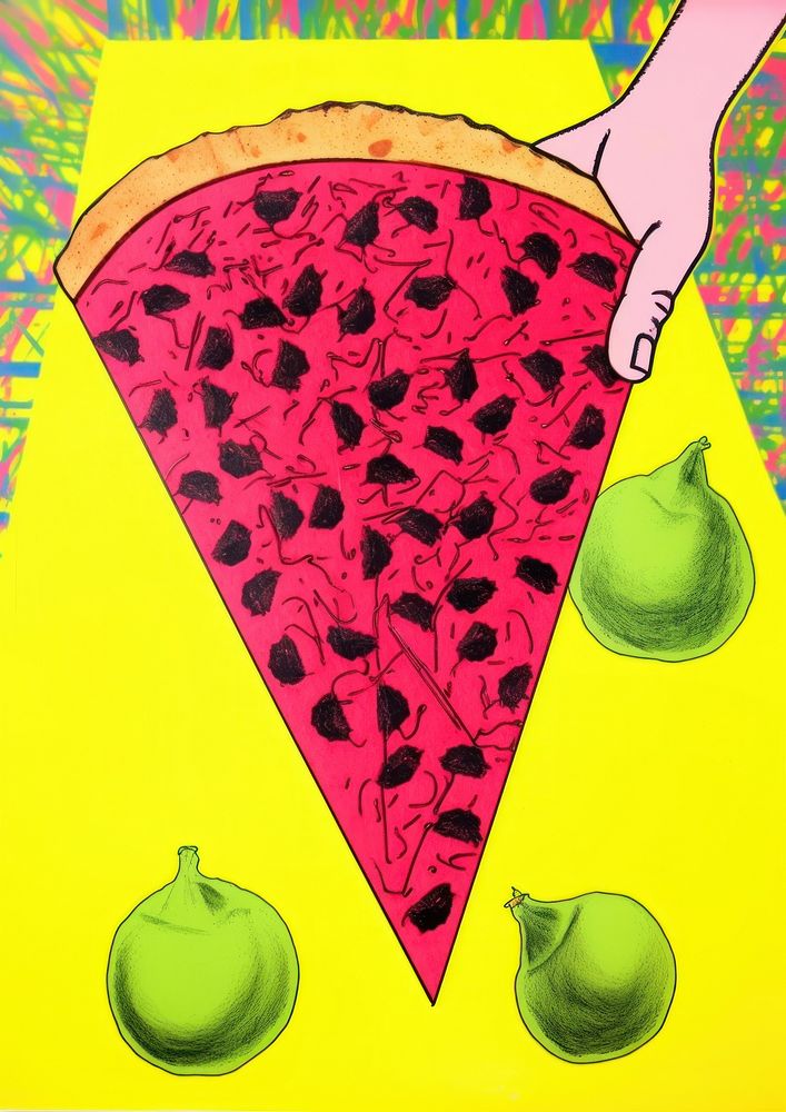 Minimal slice of pizza fruit food art.