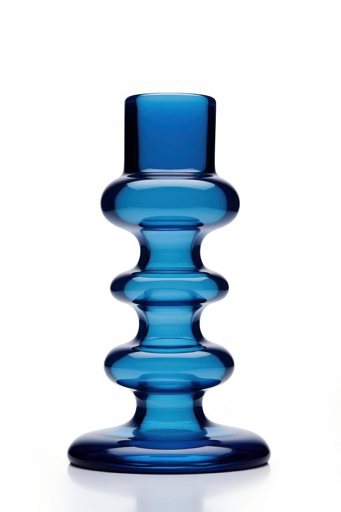 Blue retro glass candlestick holder vase white background simplicity.