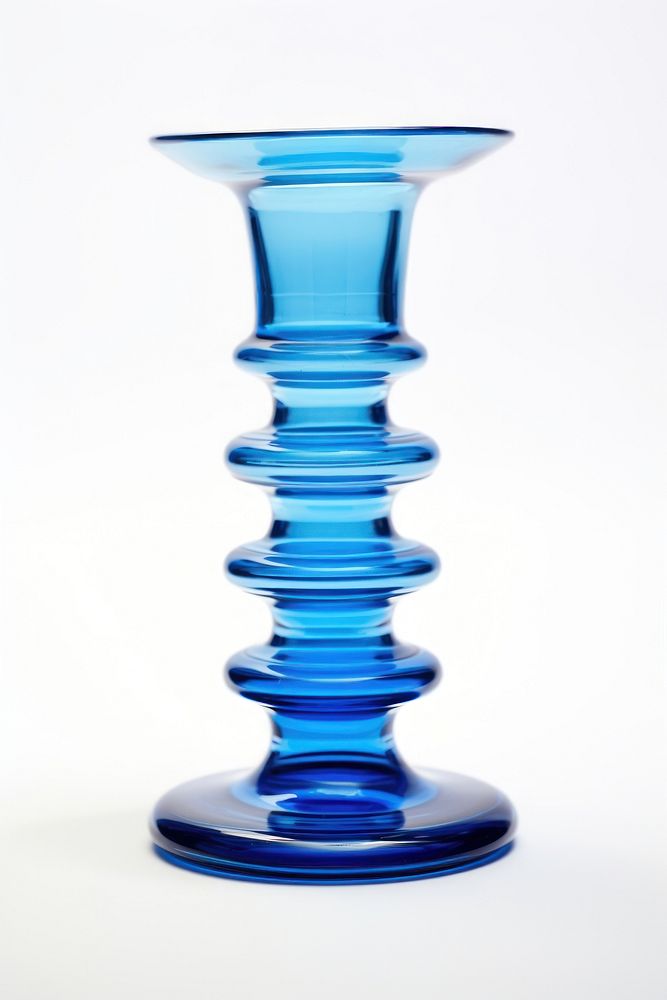 Blue retro glass candlestick holder vase white background drinkware.