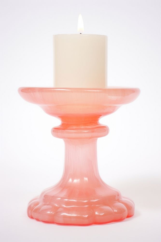 Pink retro glass candlestick holder white background porcelain lighting.