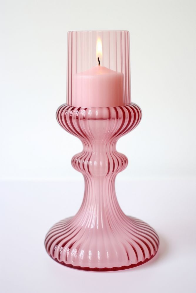 Pink retro glass candlestick holder lighting festival pattern.