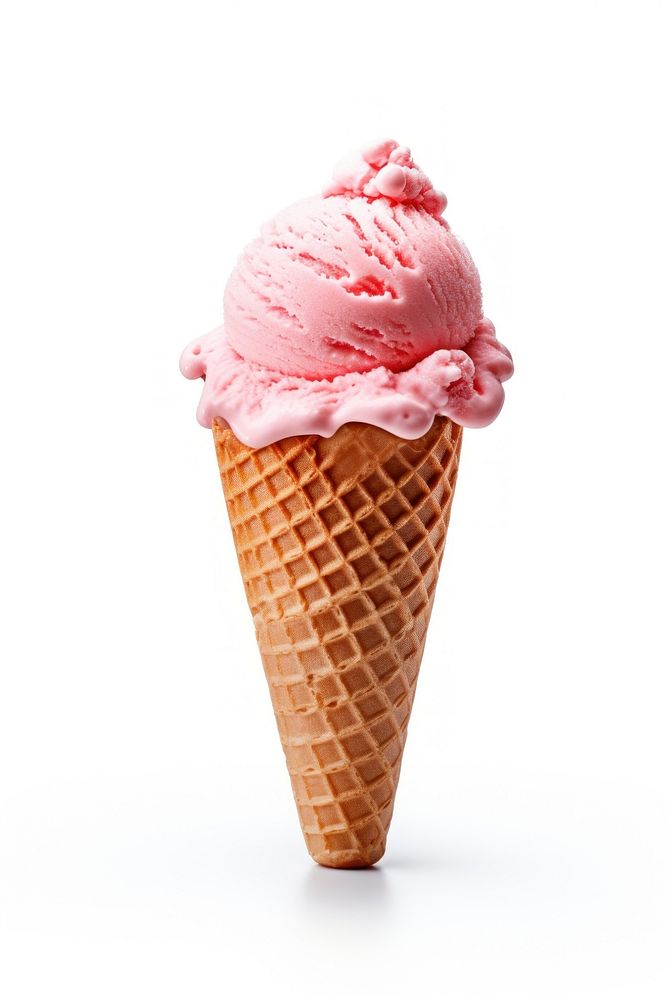 Strawberry ice cream cone dessert food white background.