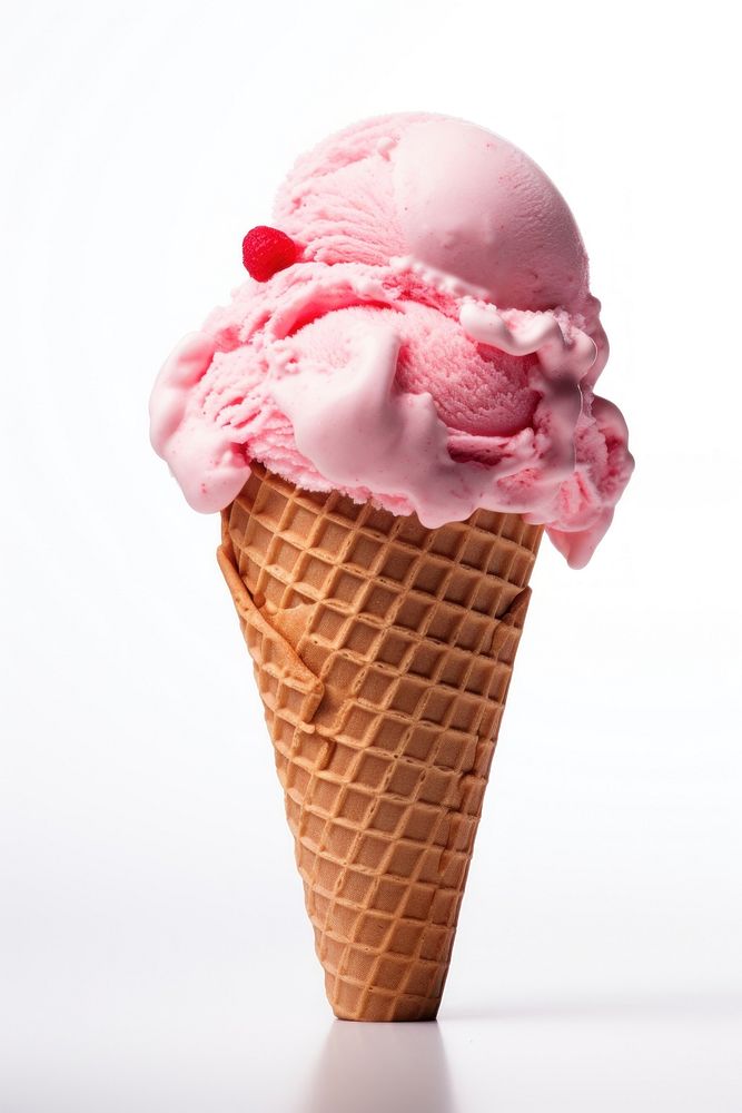 Strawberry ice cream cone dessert food chocolate.