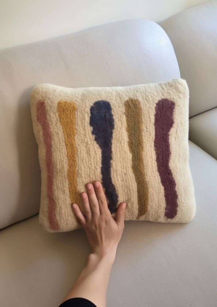 Hand tufted punch needle pillow cushion creativity relaxation.