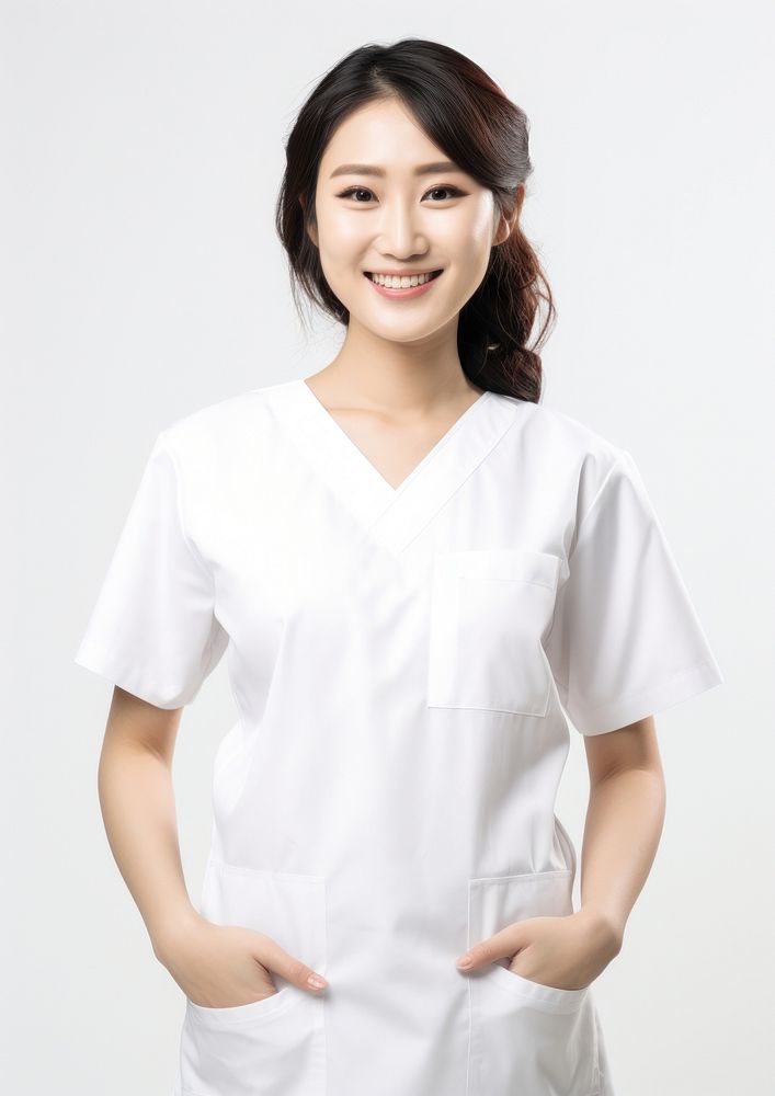 Asian women wearing white medical scrubs suits portrait blouse adult.