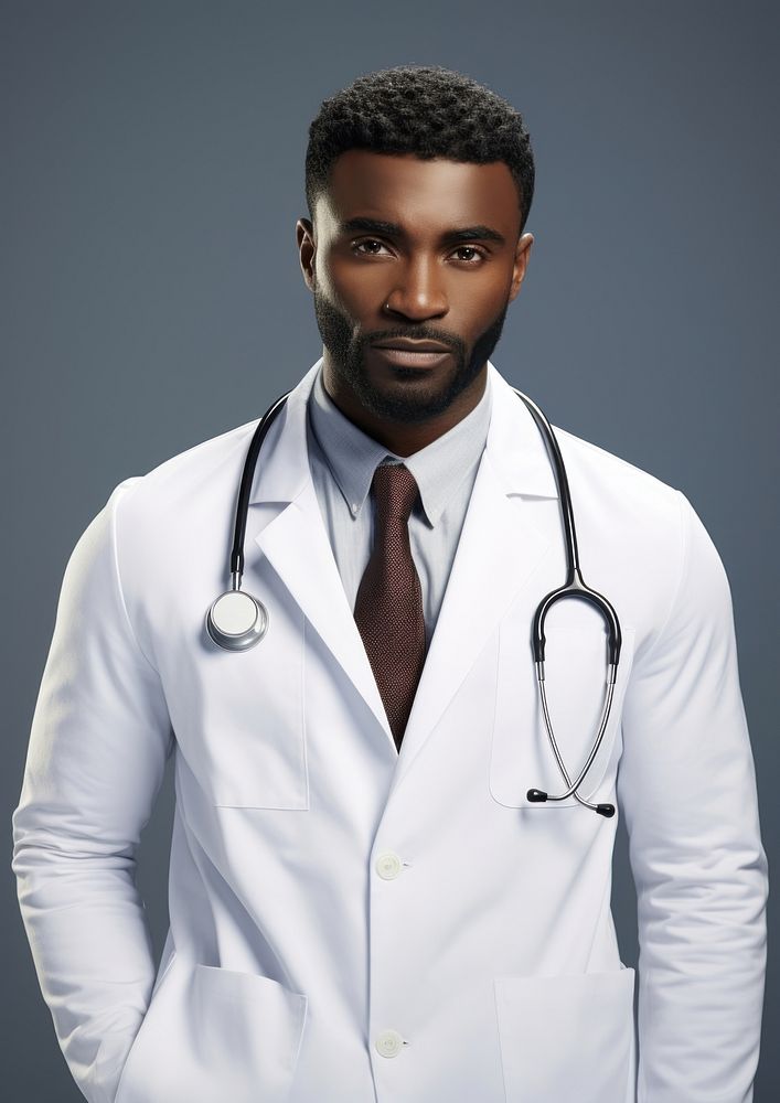 Black men wearing medical doctor white coat portrait adult stethoscope.