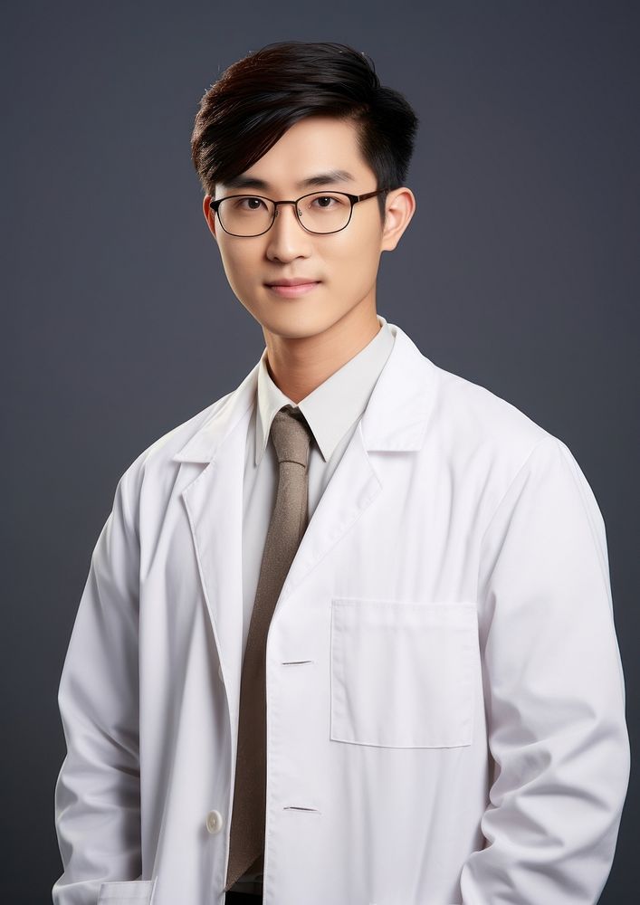 Glasses asian men wearing medical doctor white coat portrait adult white background.