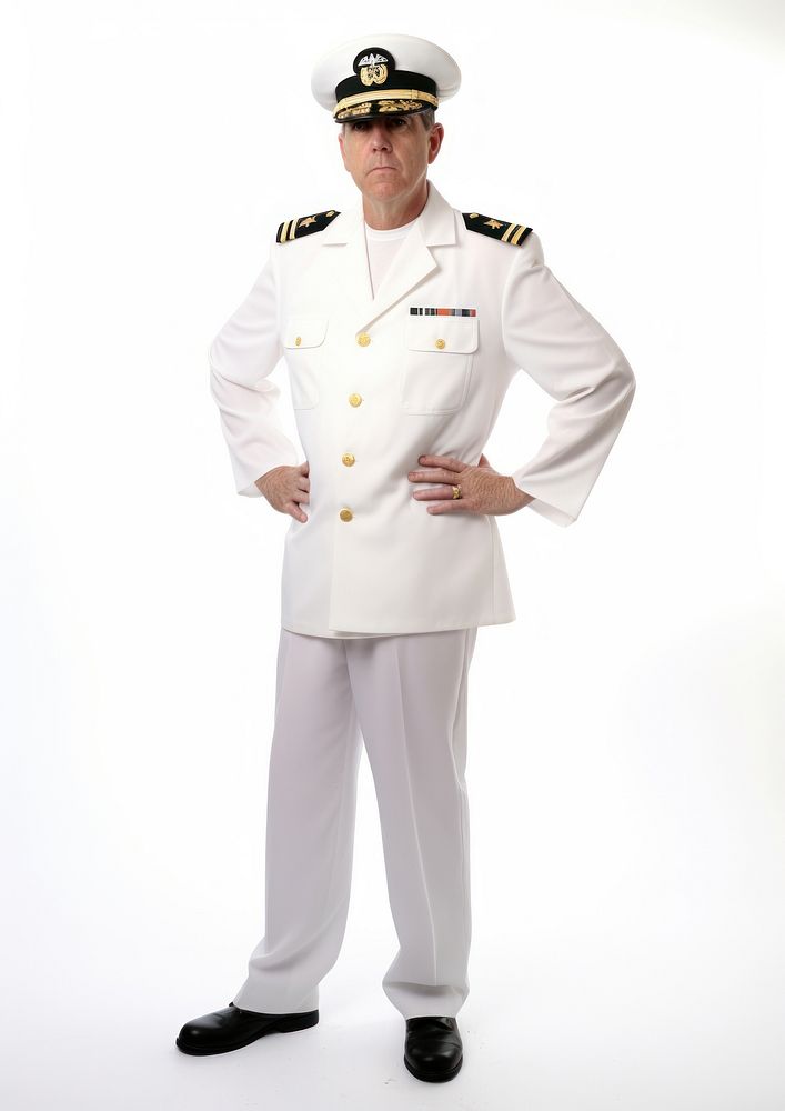 White man wearing white ship captain uniform portrait officer adult.
