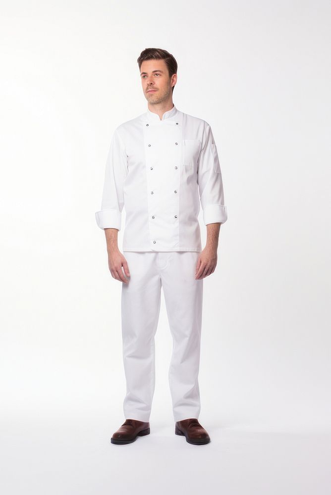 White men wearing white chef uniform standing portrait adult.
