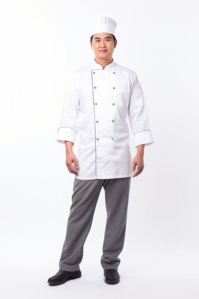 Asian men wearing white chef uniform portrait adult white background.
