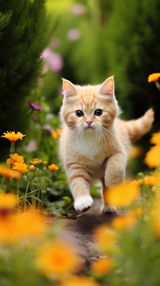  Flower animal mammal kitten. AI generated Image by rawpixel.