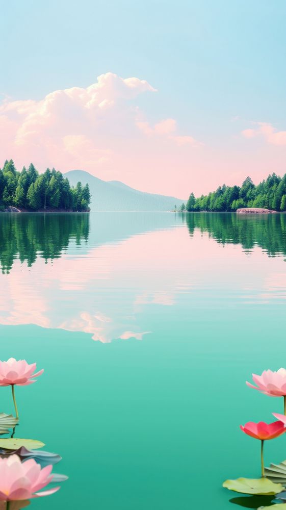  Nature lake landscape outdoors flower. AI generated Image by rawpixel.