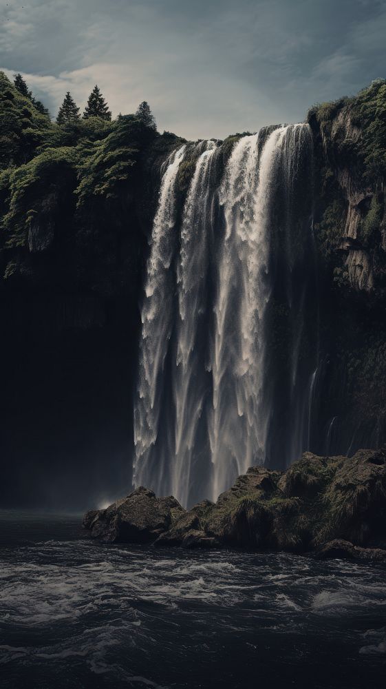  Waterfall outdoors nature plant. AI generated Image by rawpixel.