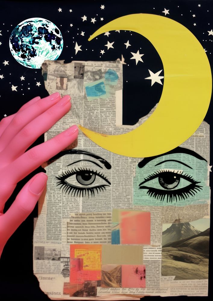 Star and moon collage art advertisement.